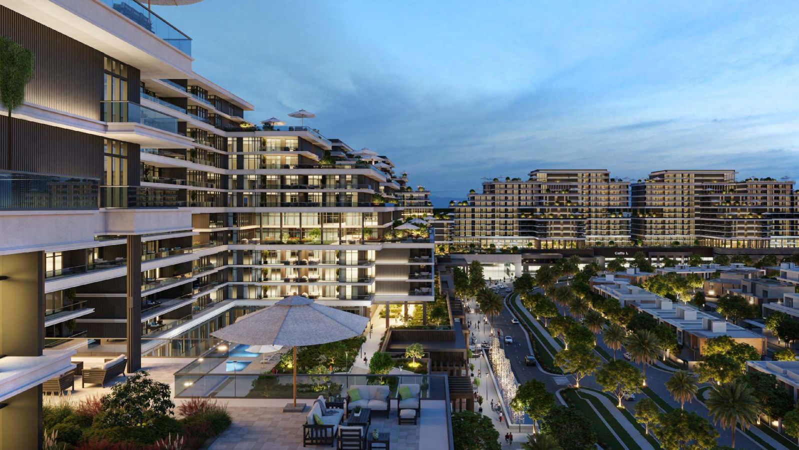 Architectural exterior glass facade of the Majlis Building residential complex in Reem Hills Al Reem Island.
